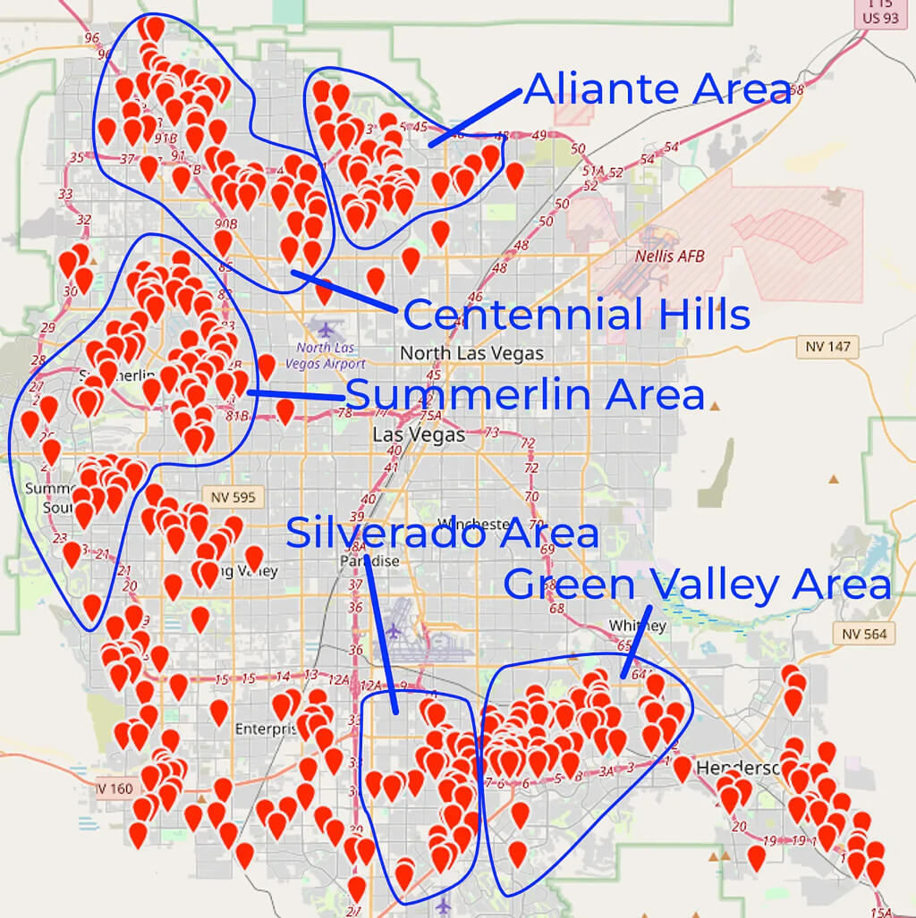 Map of the five broad areas of the Las Vegas valley used in this analysis